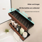 luxe wandplank van walnoothout met handdoekstang